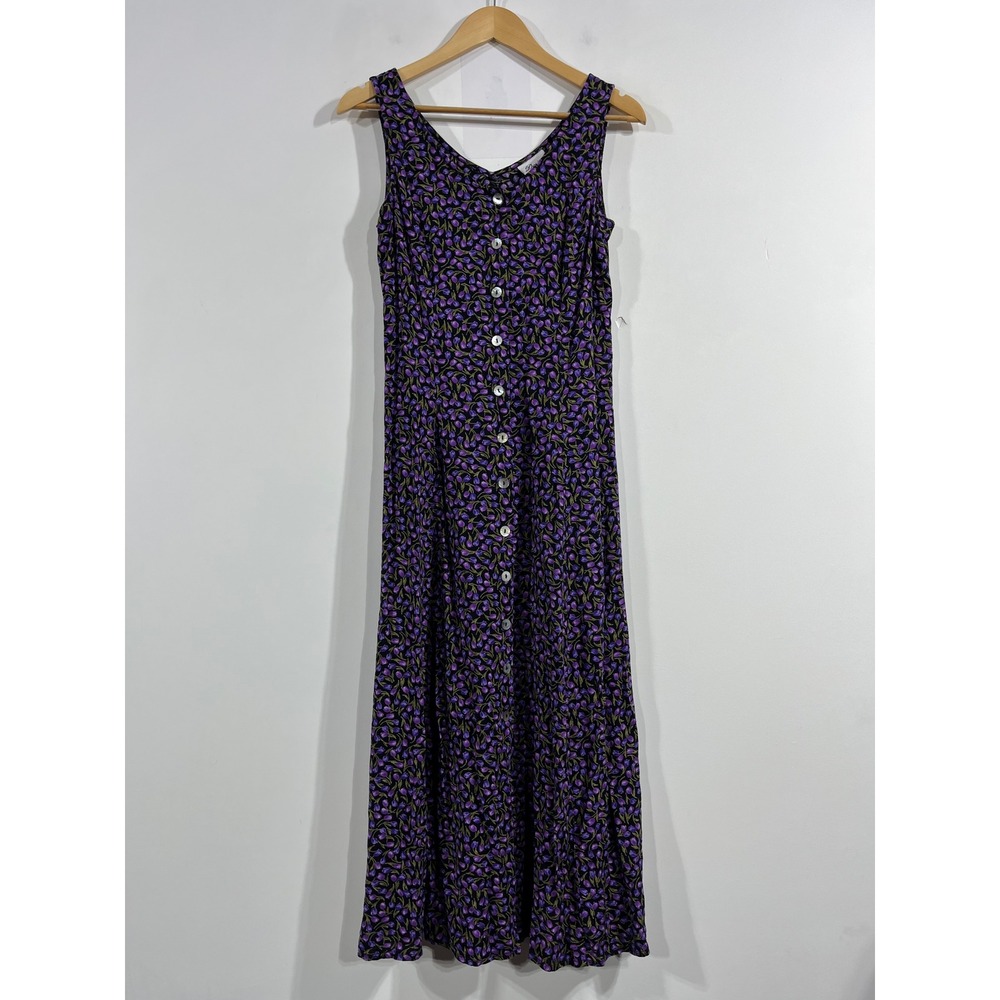 Darian Vintage 90s Feminine Boho Floral Button Front Maxi Dress Cottage Size 8